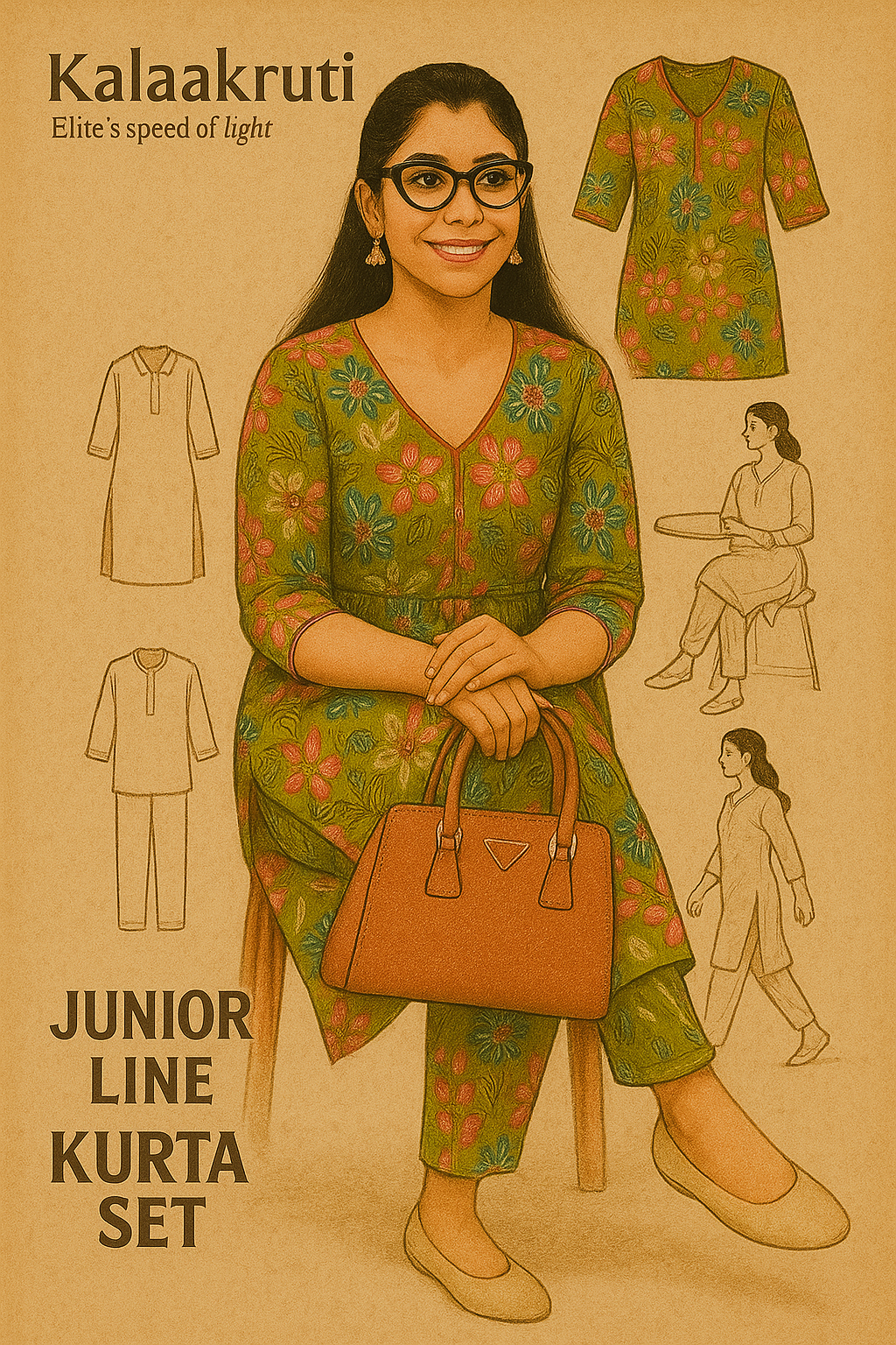 Tropical Bloom Anarkali Kurta Set in Lime Green