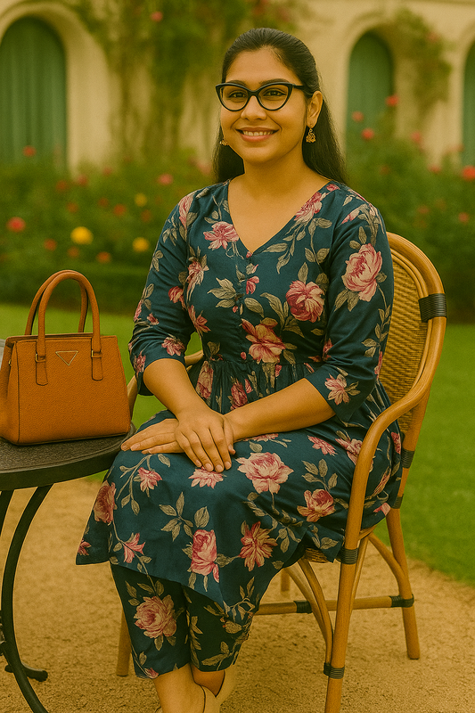 Floral Elegance Anarkali Kurta Set in Teal Green